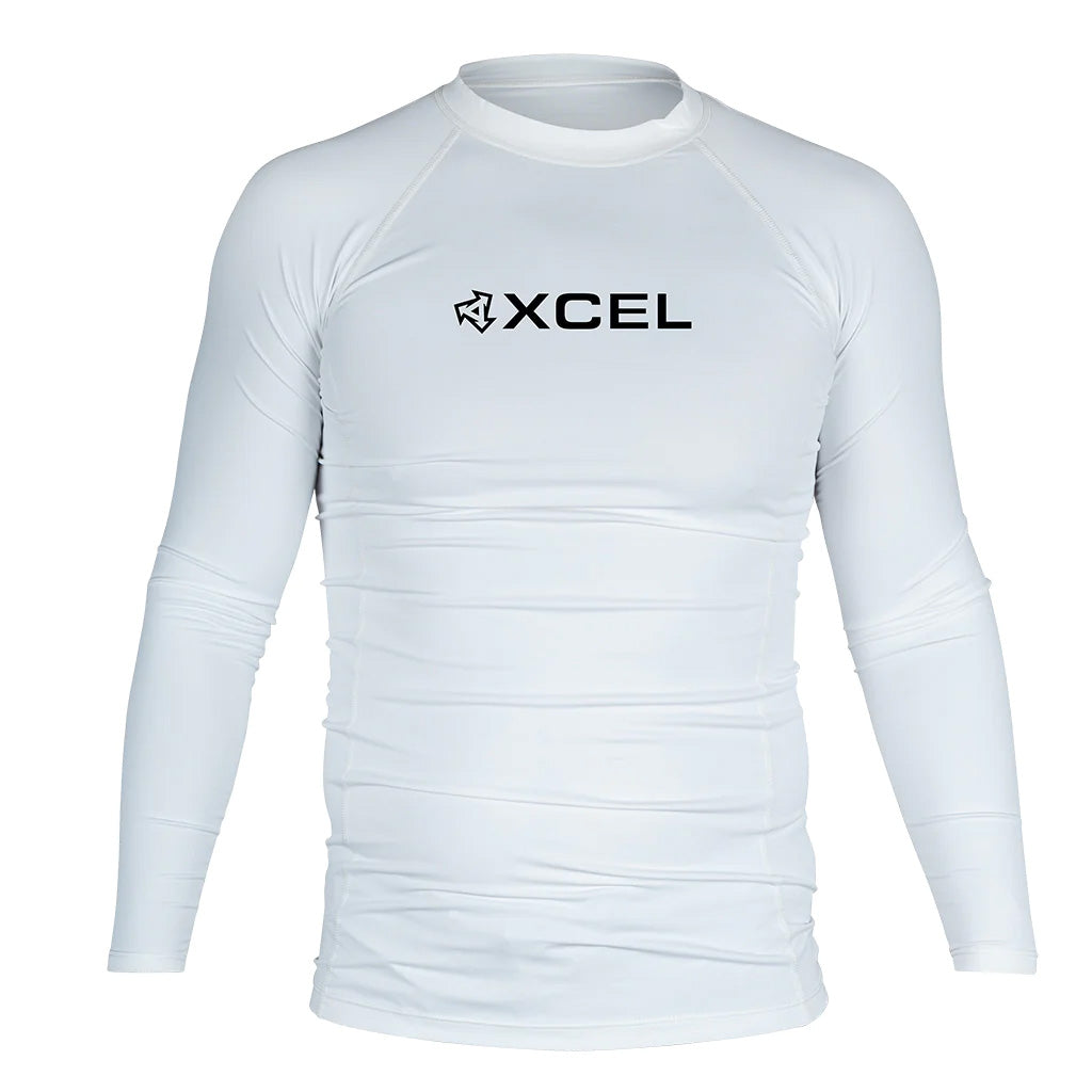 Xcel Mens Premium Stretch L/S UV Rashguard - White - Seaside Surf Shop 