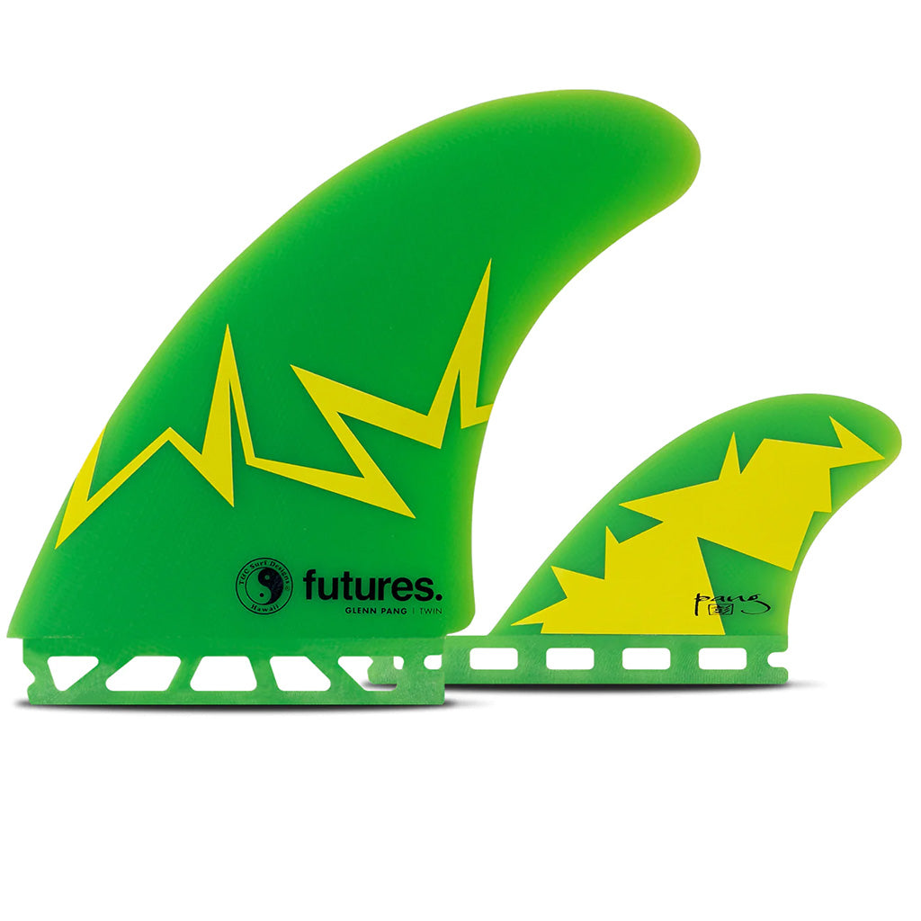 Futures Fins - Glen Pan Twin Fin Plus One Set - Green/Yellow - Seaside Surf Shop 