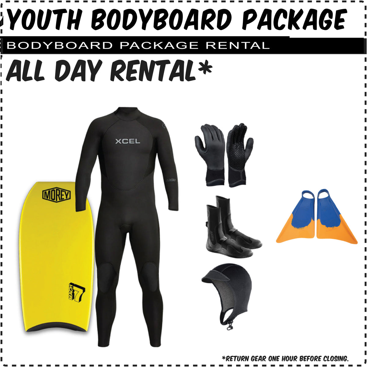 Youth Full Bodyboard Rental Package - Complete Bodyboard & Wetsuit Kit