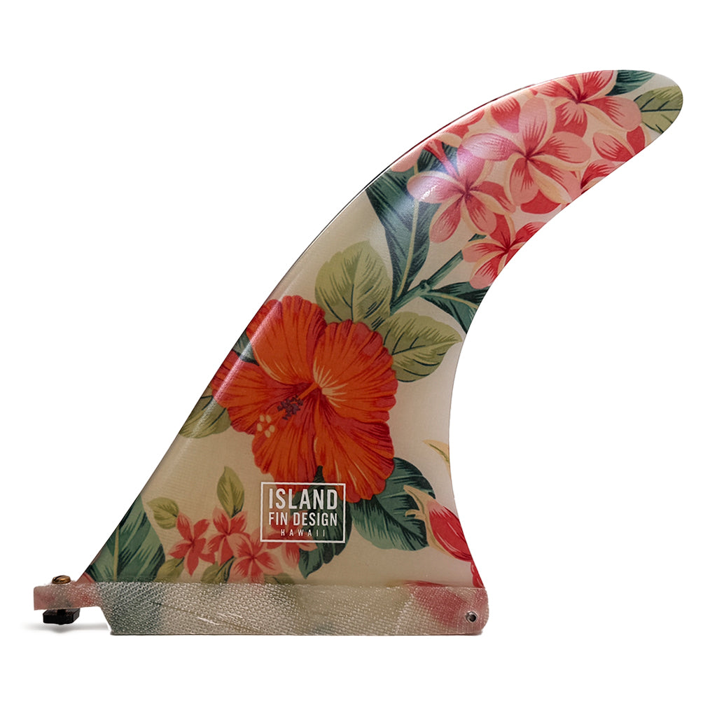 Island Fin Design - 9.0" Islander Fin - White Aloha Print