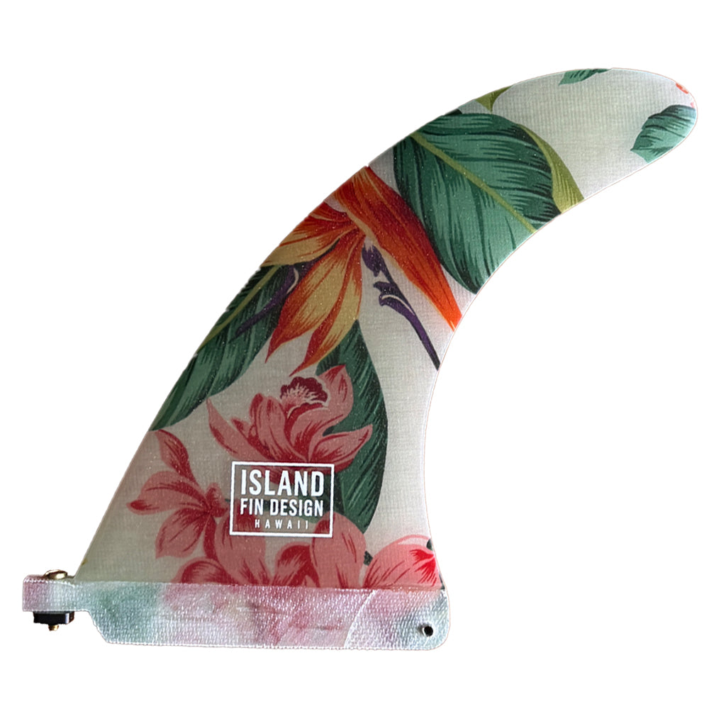 Island Fin Design- 7.5" Makai Fin - White Aloha Print