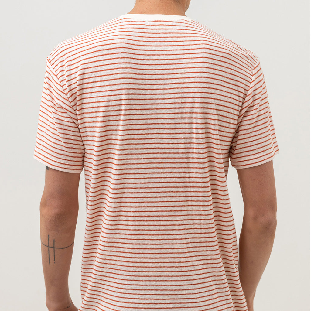 Rhythm Mens Linen Vintage Stripe S/S T Shirt - Spice