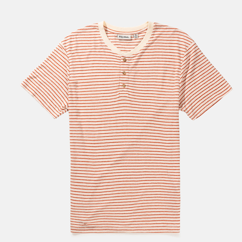 Rhythm Mens Linen Vintage Stripe S/S T Shirt - Spice