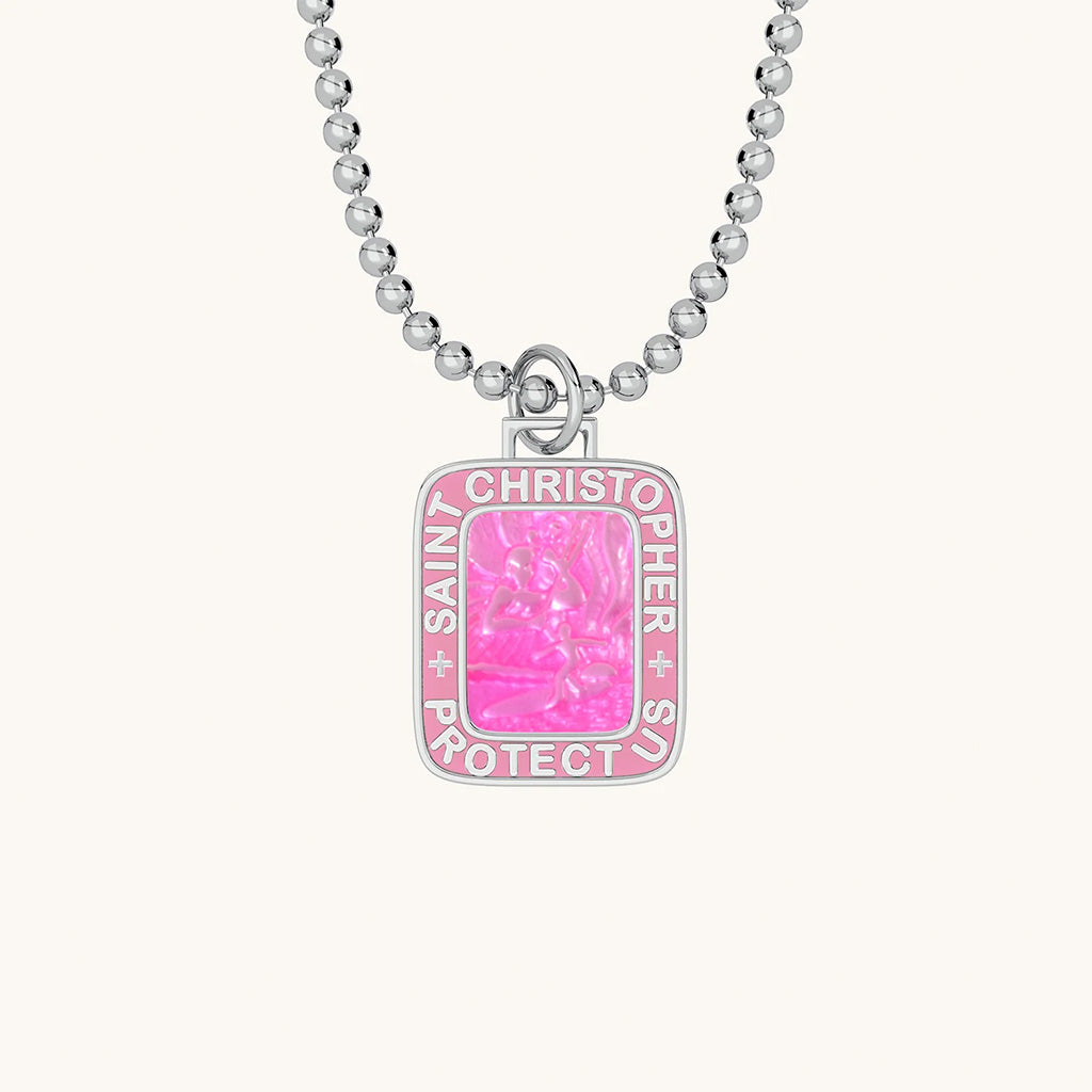Saint Christopher Rectangular Medal - Hot Pink/Pink