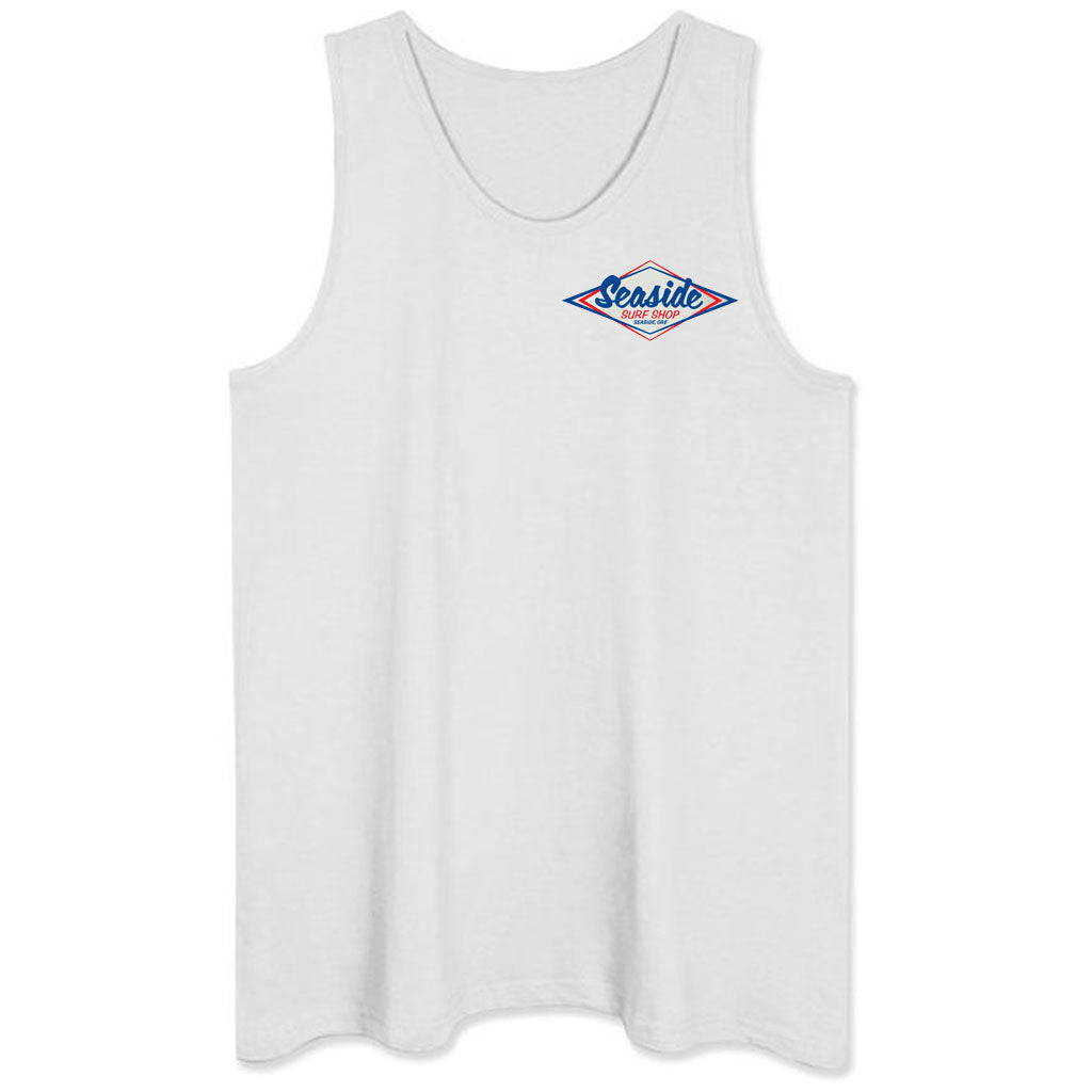 Seaside Surf Shop Mens Vintage Logo Tank - White/Blue Red