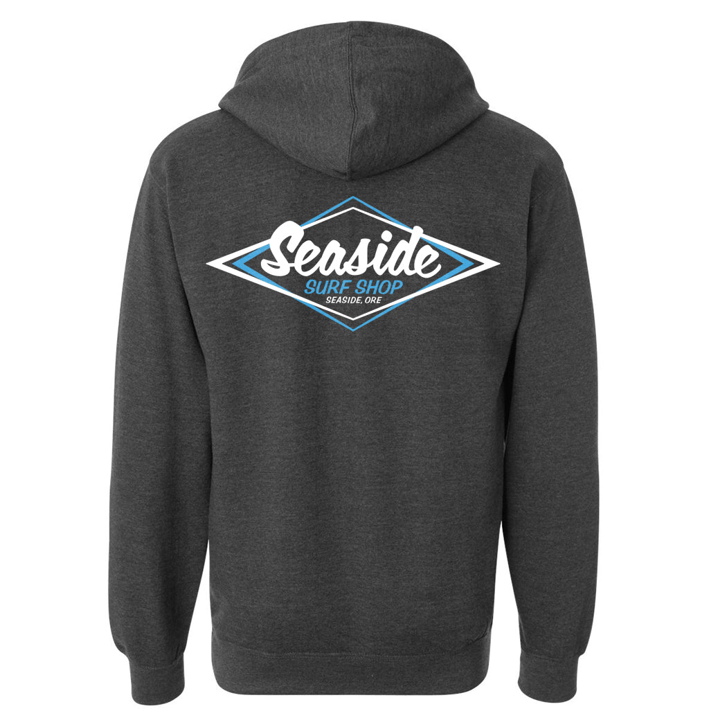 Seaside Surf Shop Midweight Pullover Hoody - Charcoal Heather/White Blue Logo