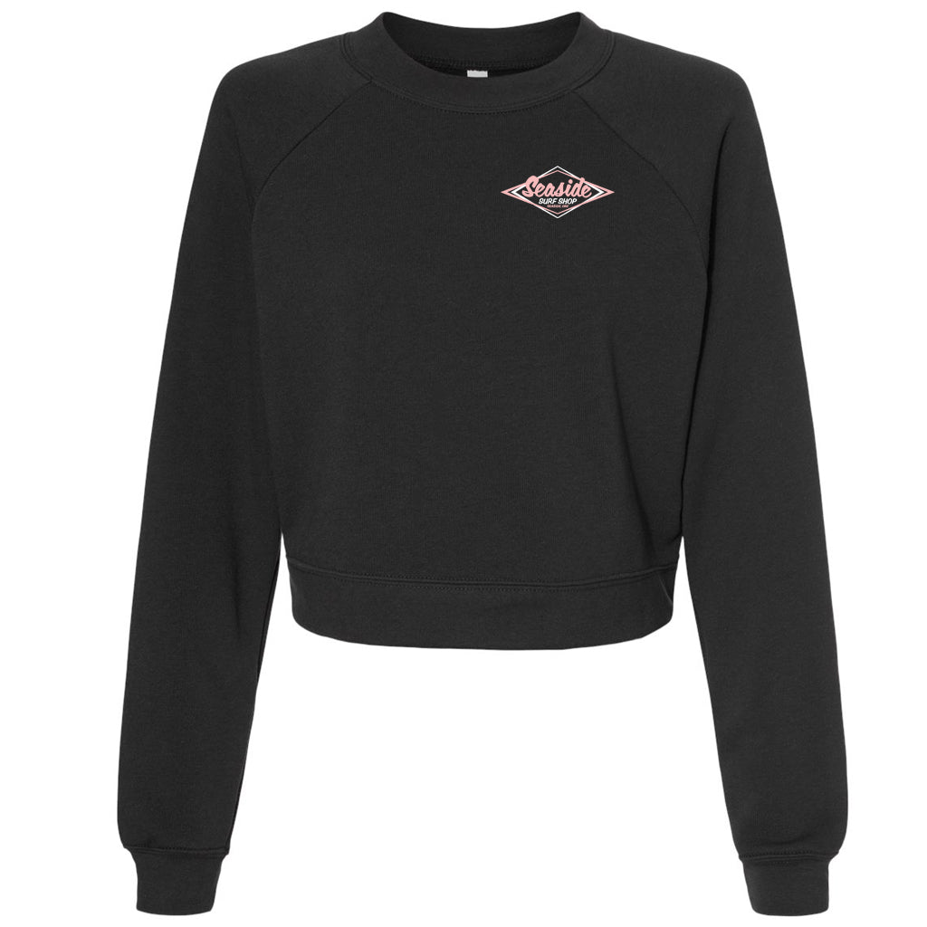 Seaside Surf Shop Womens Raglan Pullover Fleece - Dark Grey/Pink