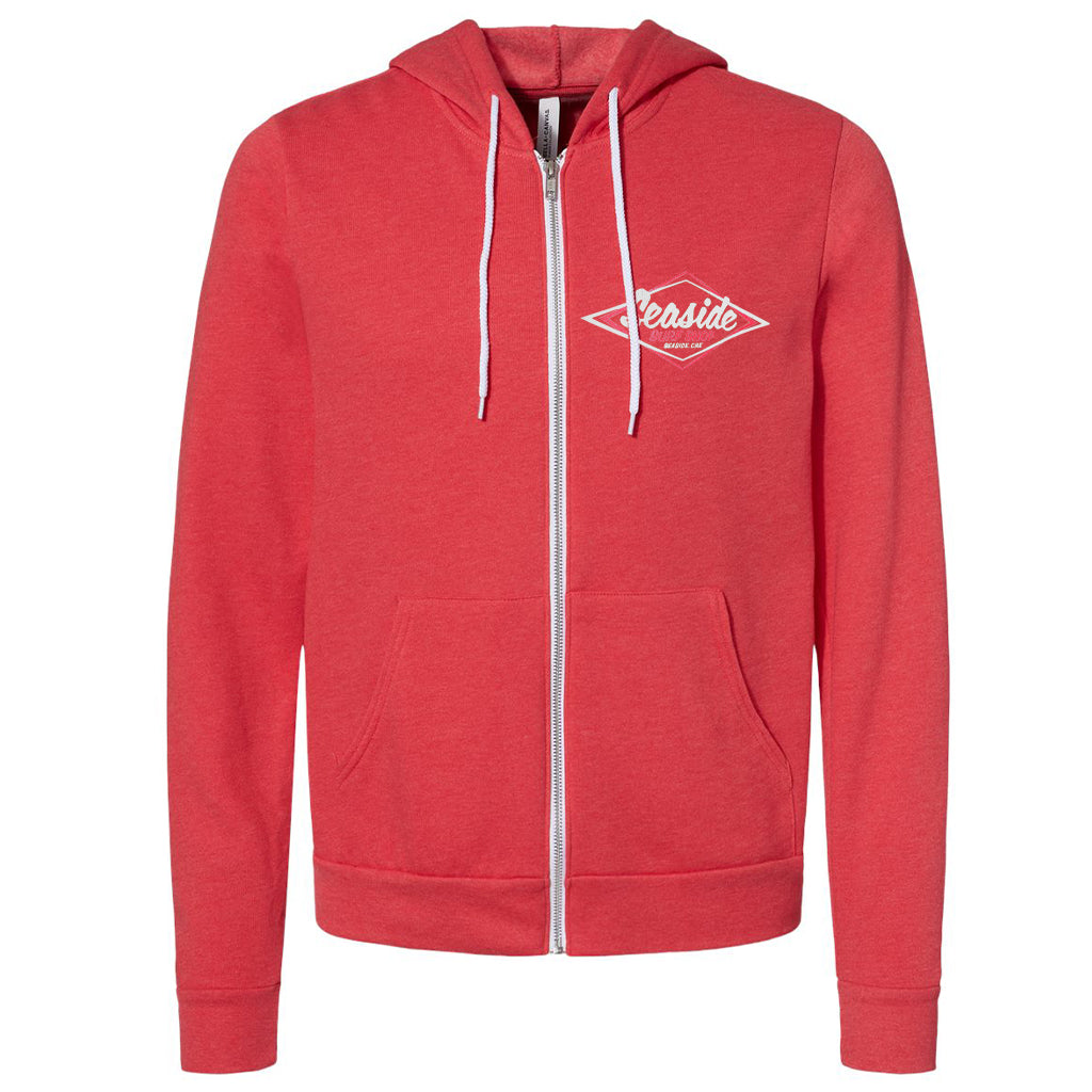 Seaside Surf Shop Mens Vintage Logo Zip Hoody - Crimson