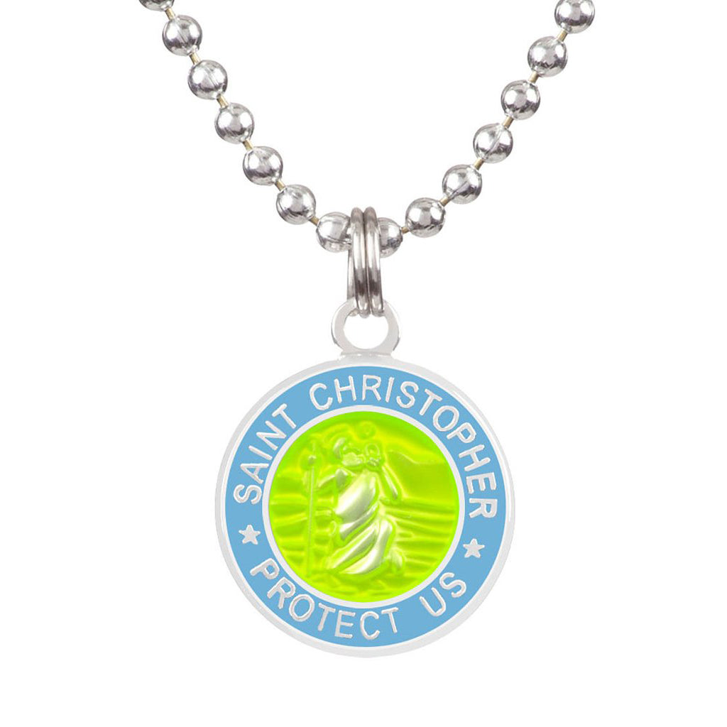 Saint Christopher Medium Medal - Yellow/Baby Blue
