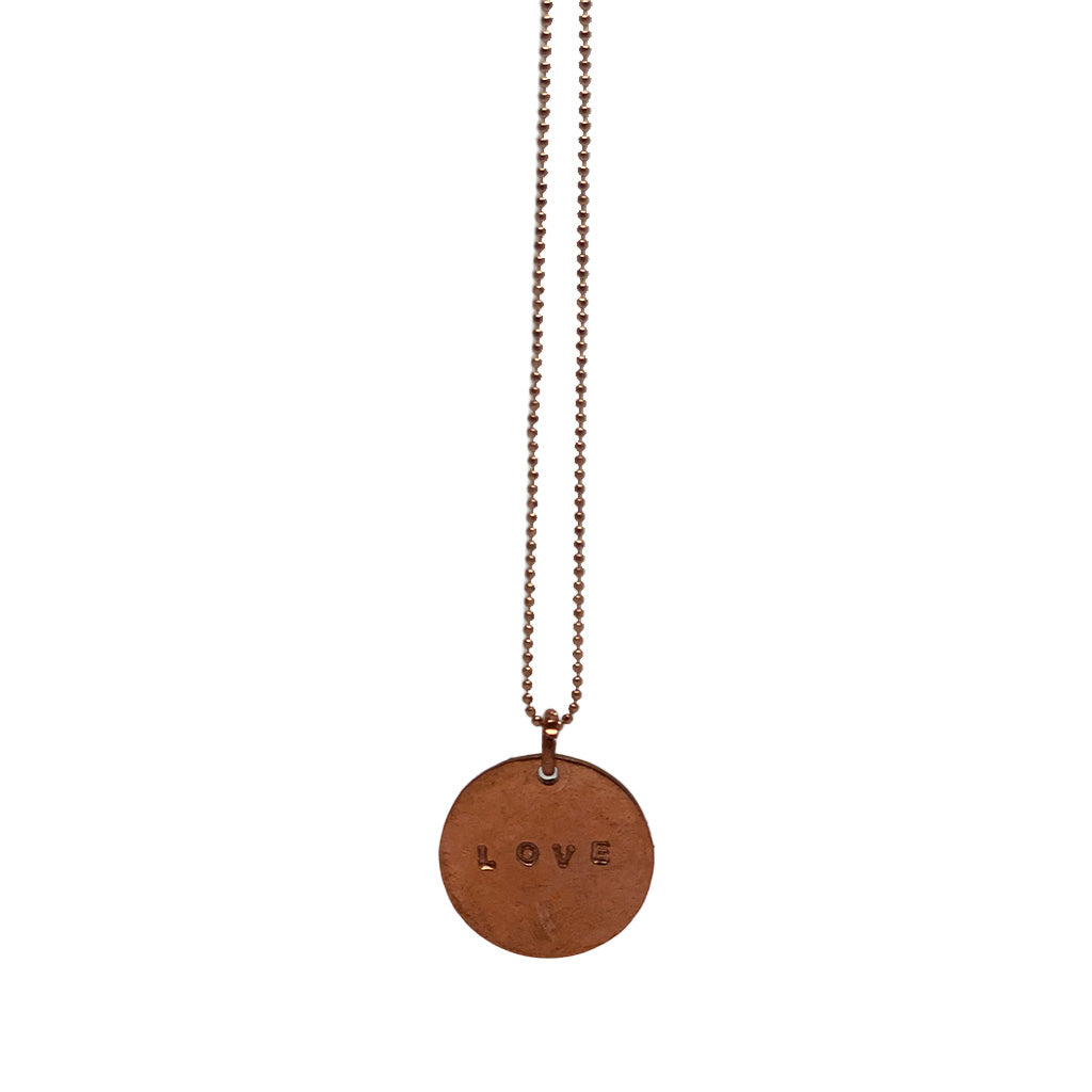 Sarah McAllister Jewelry - Hand Stamped Love 18" Necklace - Rose Gold Plated/Sterling Silver