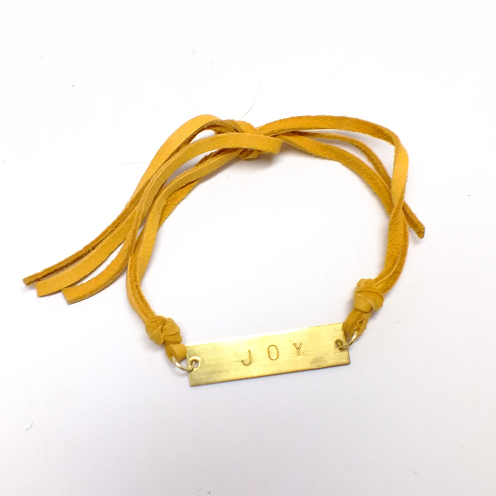 Sarah McAllister Jewelry - "Joy" Hand Stamped Deer Leather Bracelet