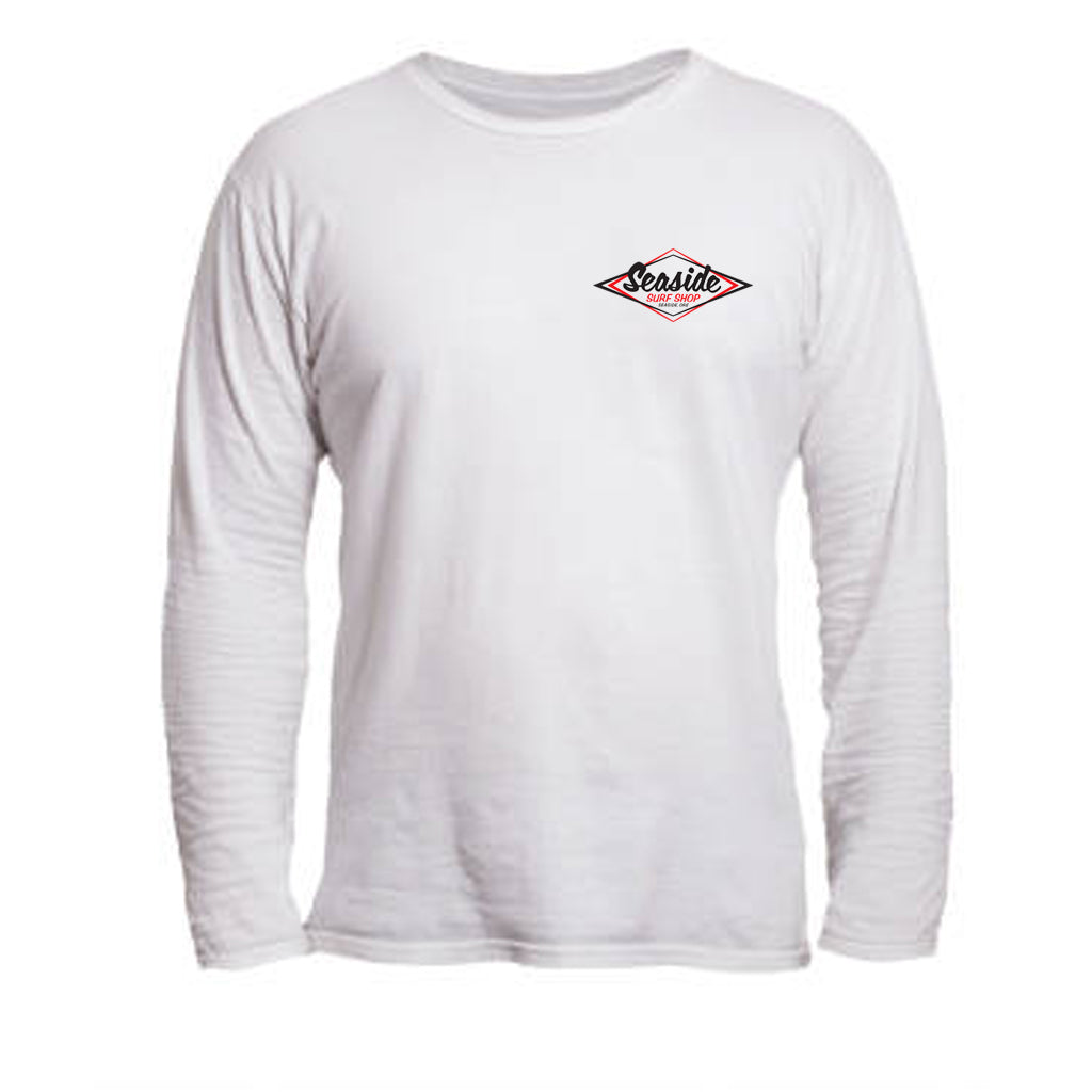 Seaside Surf Shop Mens Vintage Logo L/S Tee - White