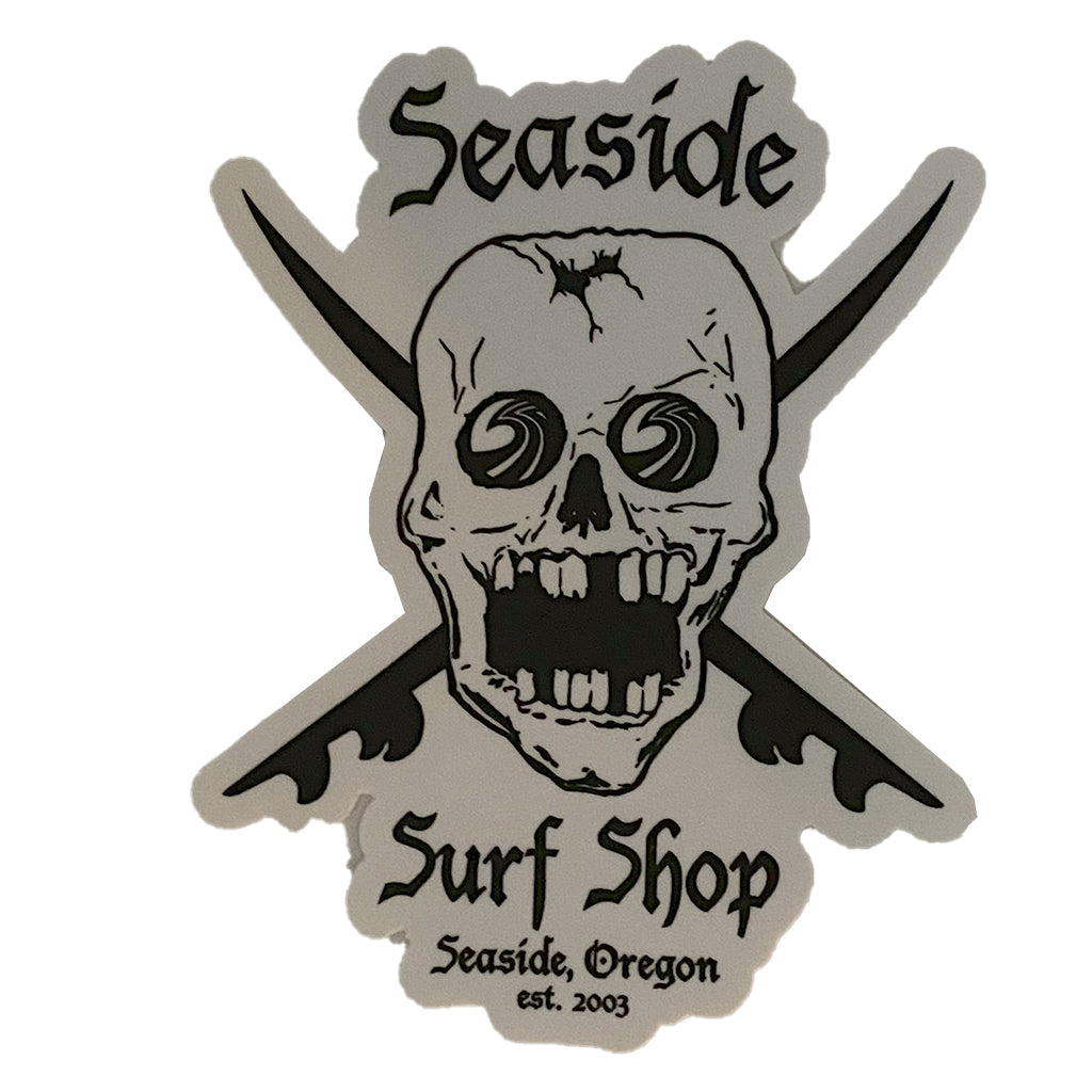 Seaside Surf Shop - Skull Crossbones - 4” x 3" White