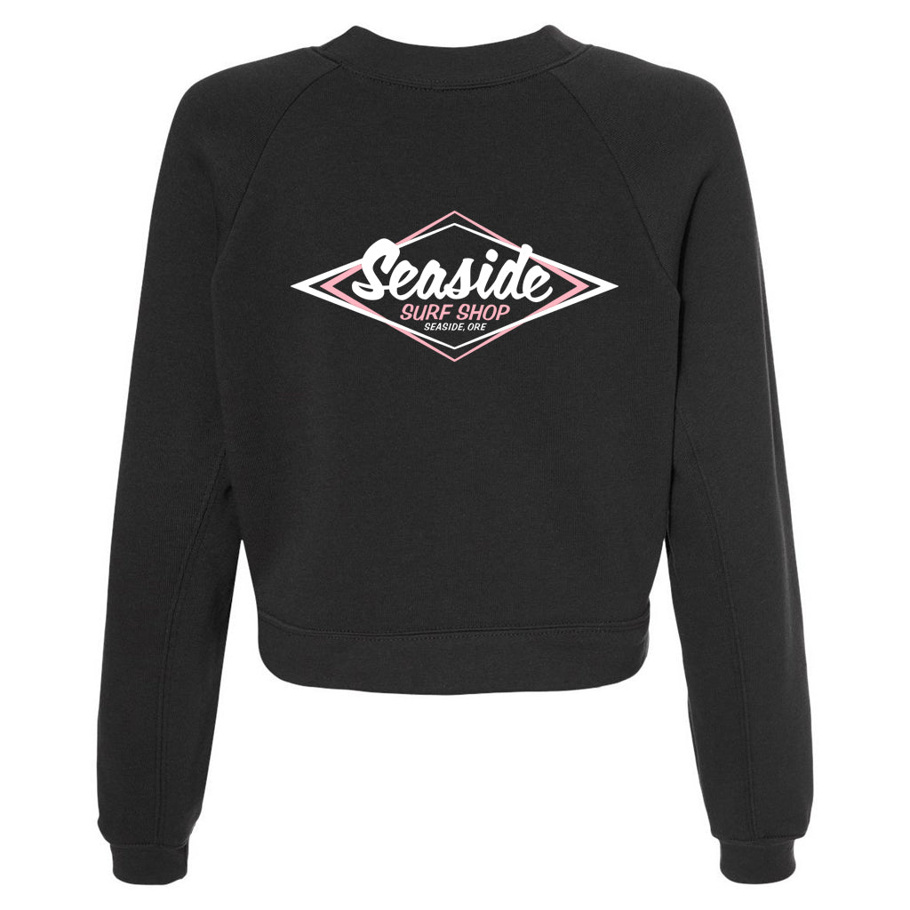 Seaside Surf Shop Womens Raglan Crop Top Crew Neck - Dark Grey/Pink