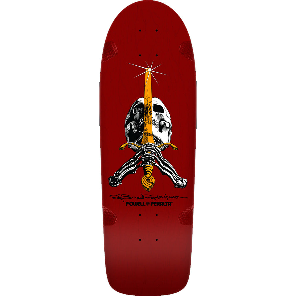 Powell Peralta Ray Rodriguez Skull &amp; Sword Reissue Skateboard Deck Burgundy - 10 x 30 - Seaside Surf Shop 