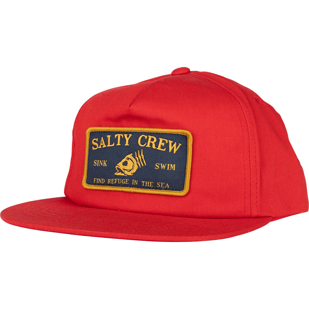 Salty Crew Fishead 5 Panel Retro Trucker Hat - Red - Seaside Surf Shop 