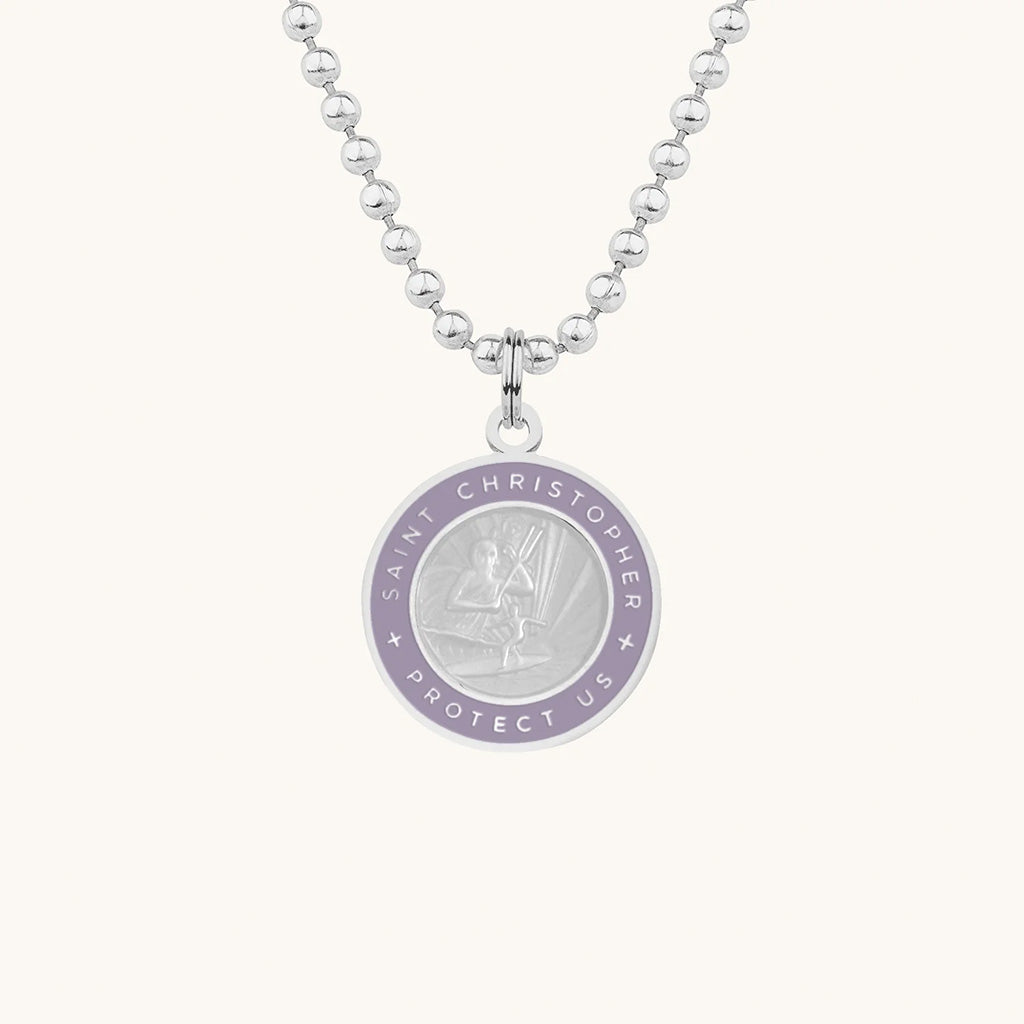 Saint Christopher Medium Medal - Silver/Lavender - Seaside Surf Shop 