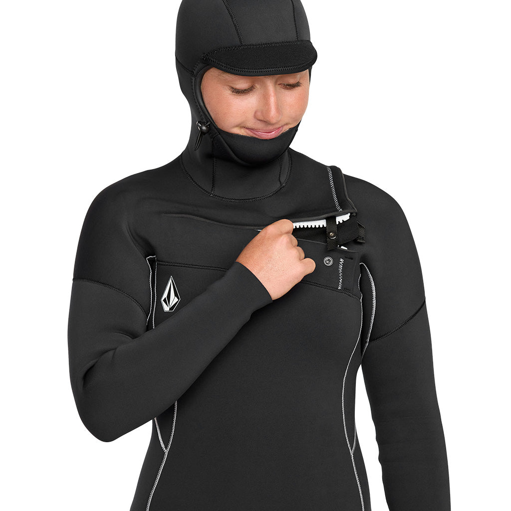 Volcom Modulator Womens 5/4/mm Hooded Chest Zip Wetsuit - Black - W25/26