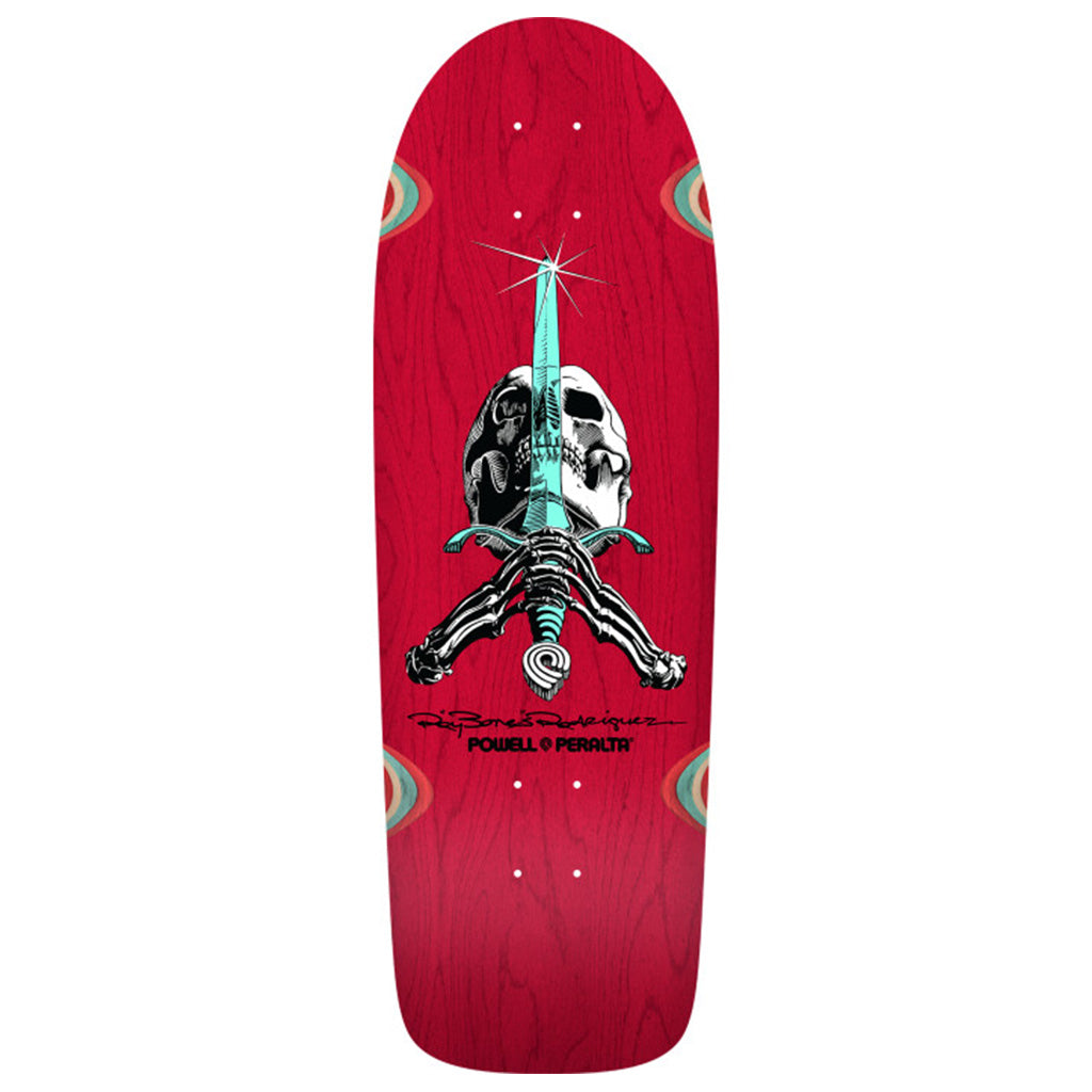 Powell Peralta OG Ray Rodriguez Skull &amp; Sword Reissue Skateboard Deck Red Stain - 10 x 30 - Seaside Surf Shop 