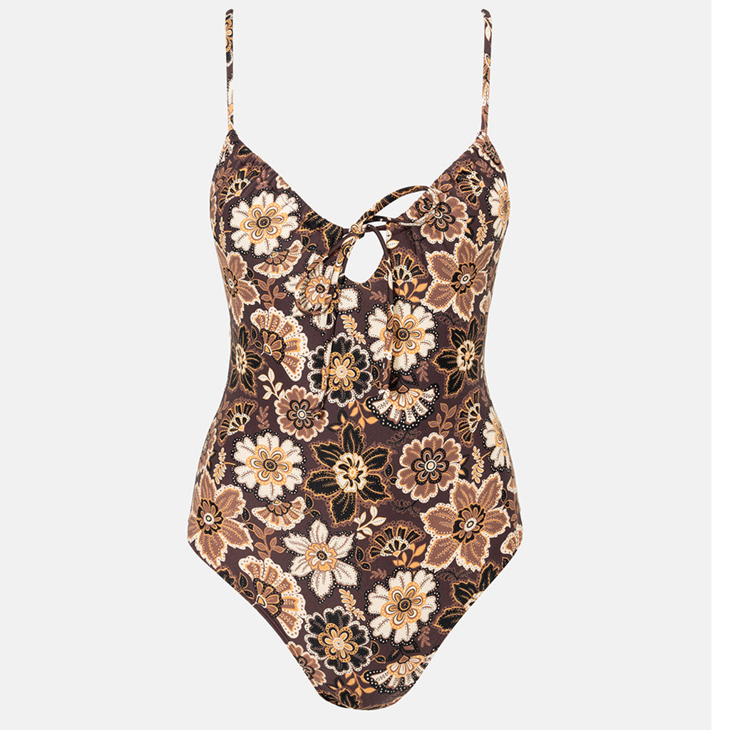 Rhythm Women's Cantabria Floral Tie Front One Piece - Brown - Seaside Surf Shop 