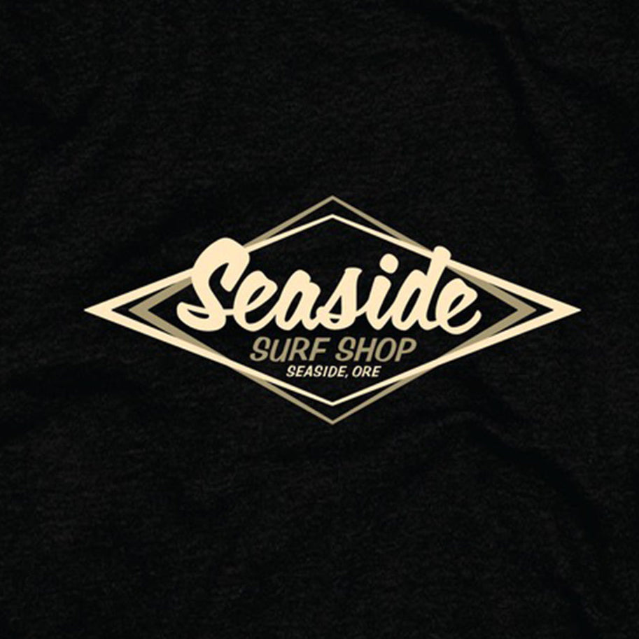 Seaside Surf Shop Mens Vintage Logo Hooded Pullover - Black/Gold/Cream