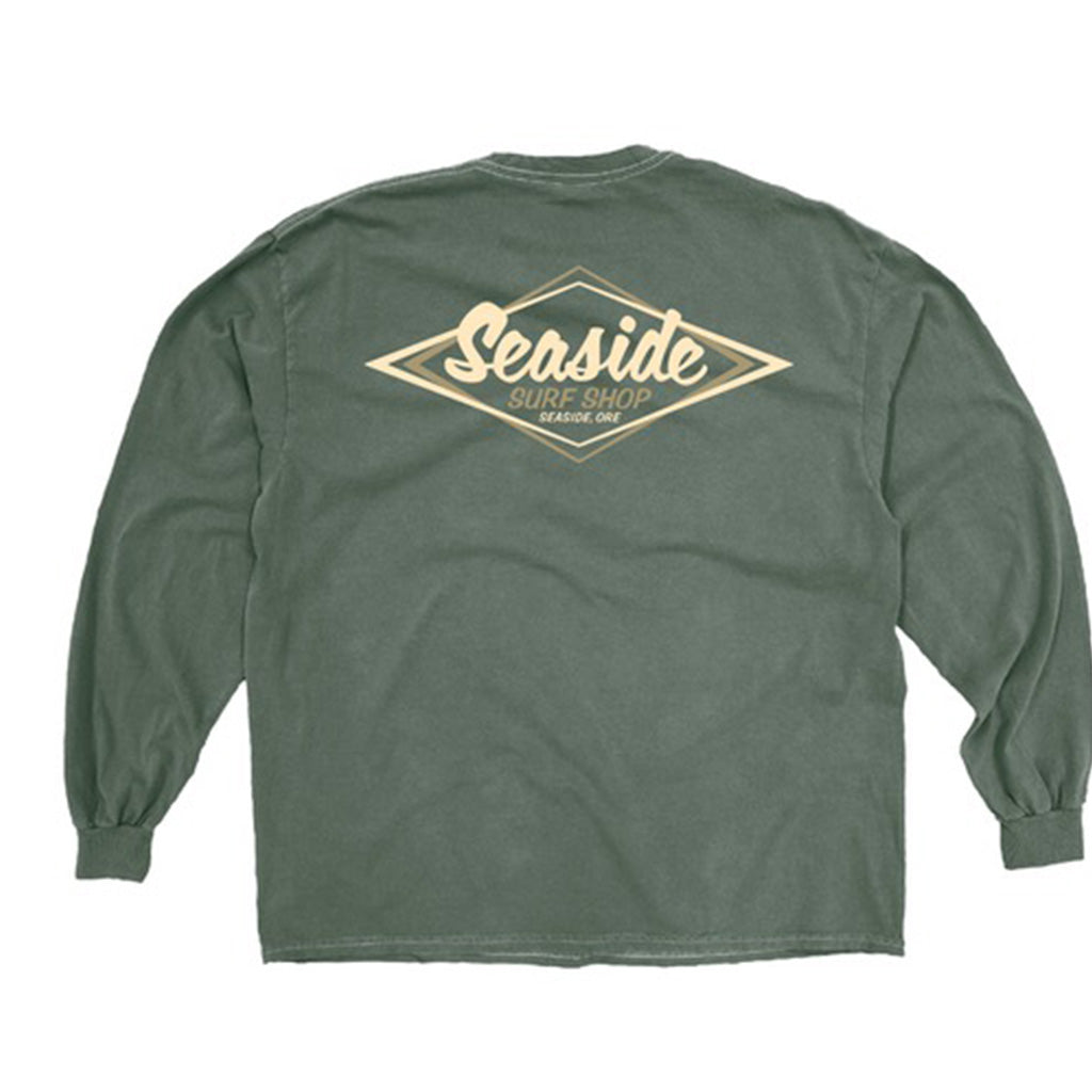 Seaside Surf Dyed Ringspun Vintage Logo L/S Tee - Basil