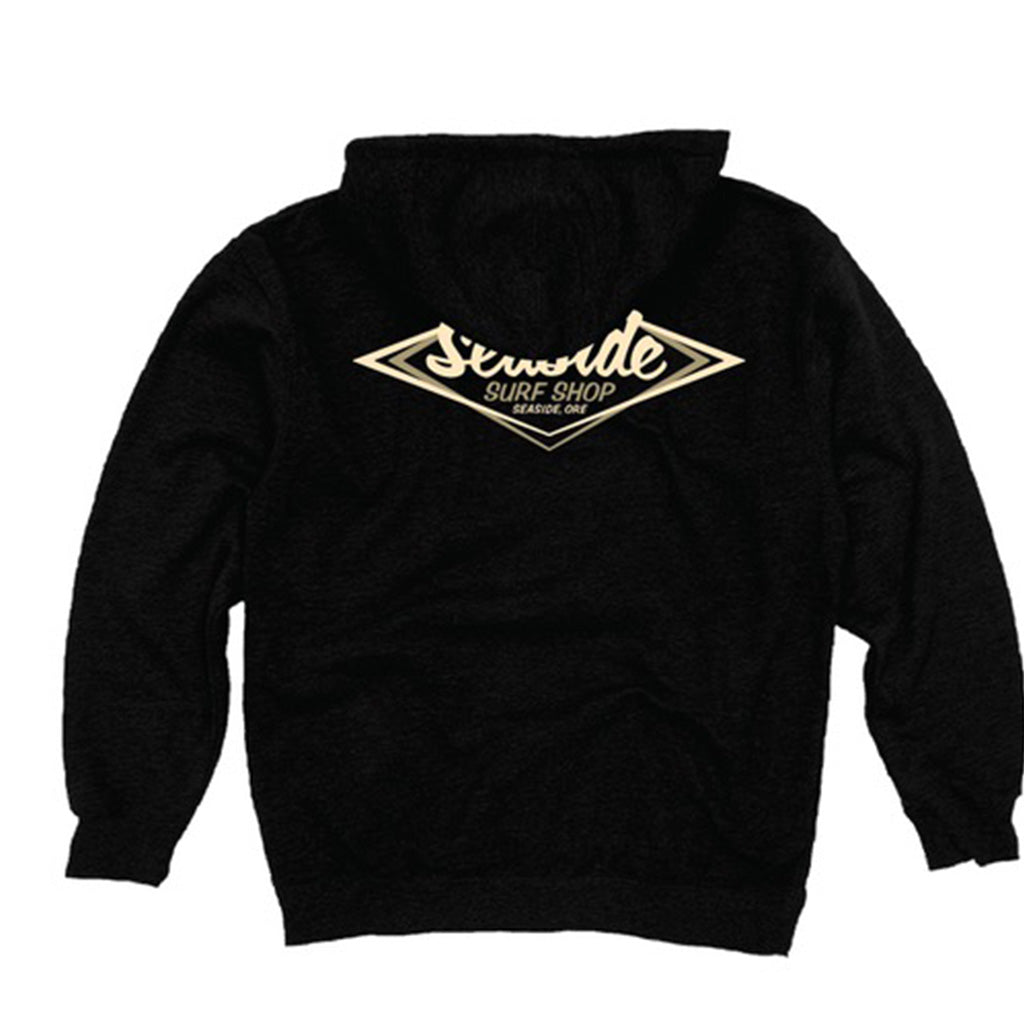 Seaside Surf Shop Mens Vintage Logo Hooded Pullover - Black/Gold/Cream