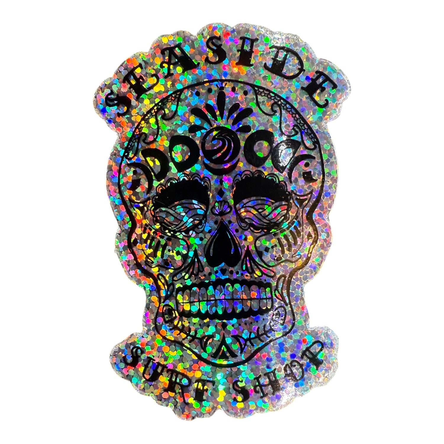 Seaside Surf Shop - Sugar Skull Glitter Sticker - 2&quot;x3&quot;