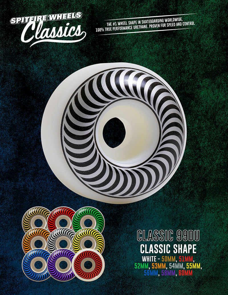 Spitfire Classic 54mm Wheels – 99a Durometer | White/Silver