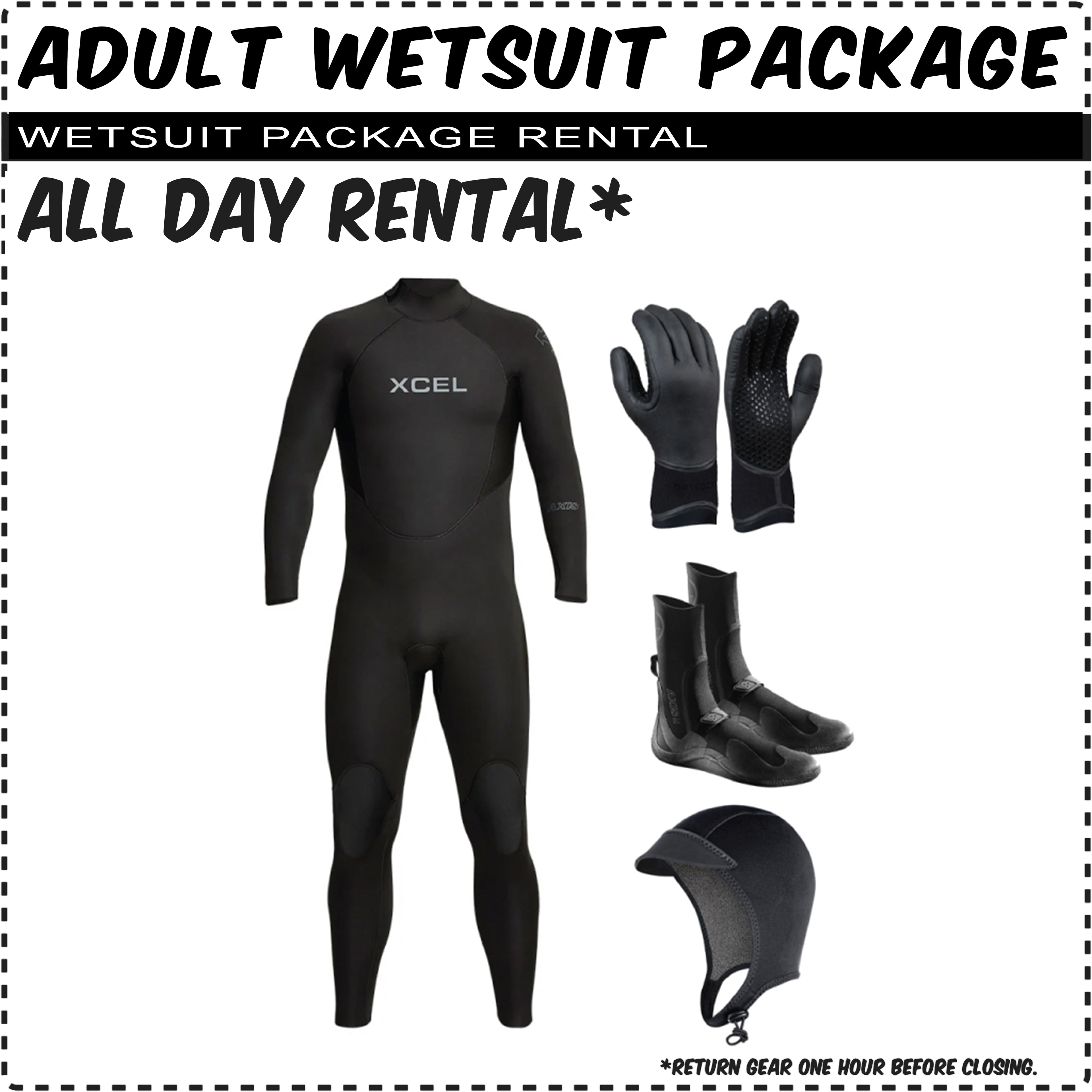 Adult Wetsuit Rental Package - Complete Kit