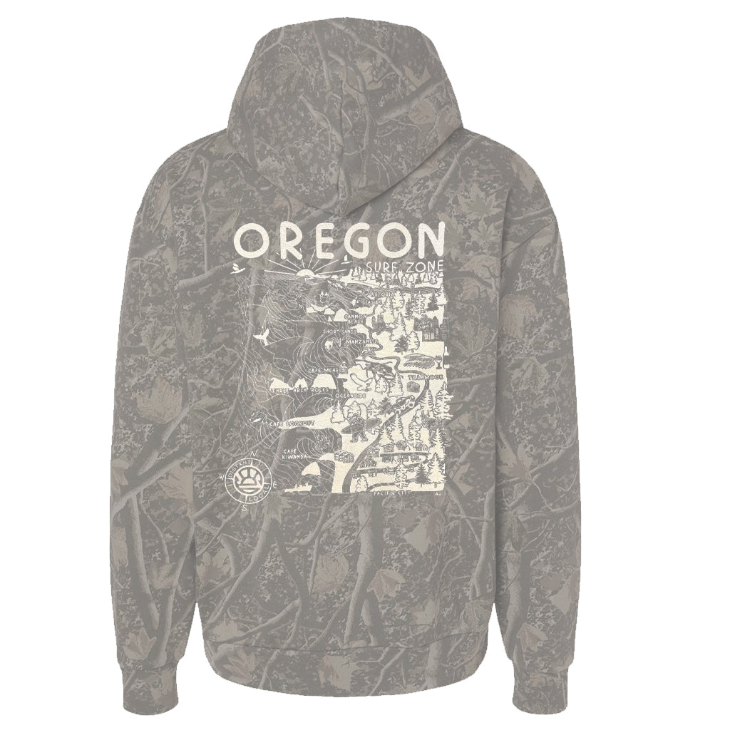 Distant Local x Seaside Surf OREGON Surf Zone Map Hooded Pullover Sweatshirt - Deadwood Camo
