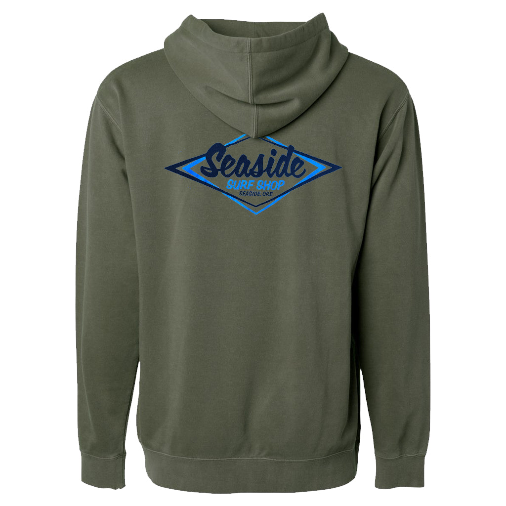 Seaside Surf Shop Mens Vintage Logo Hooded Pullover - Army