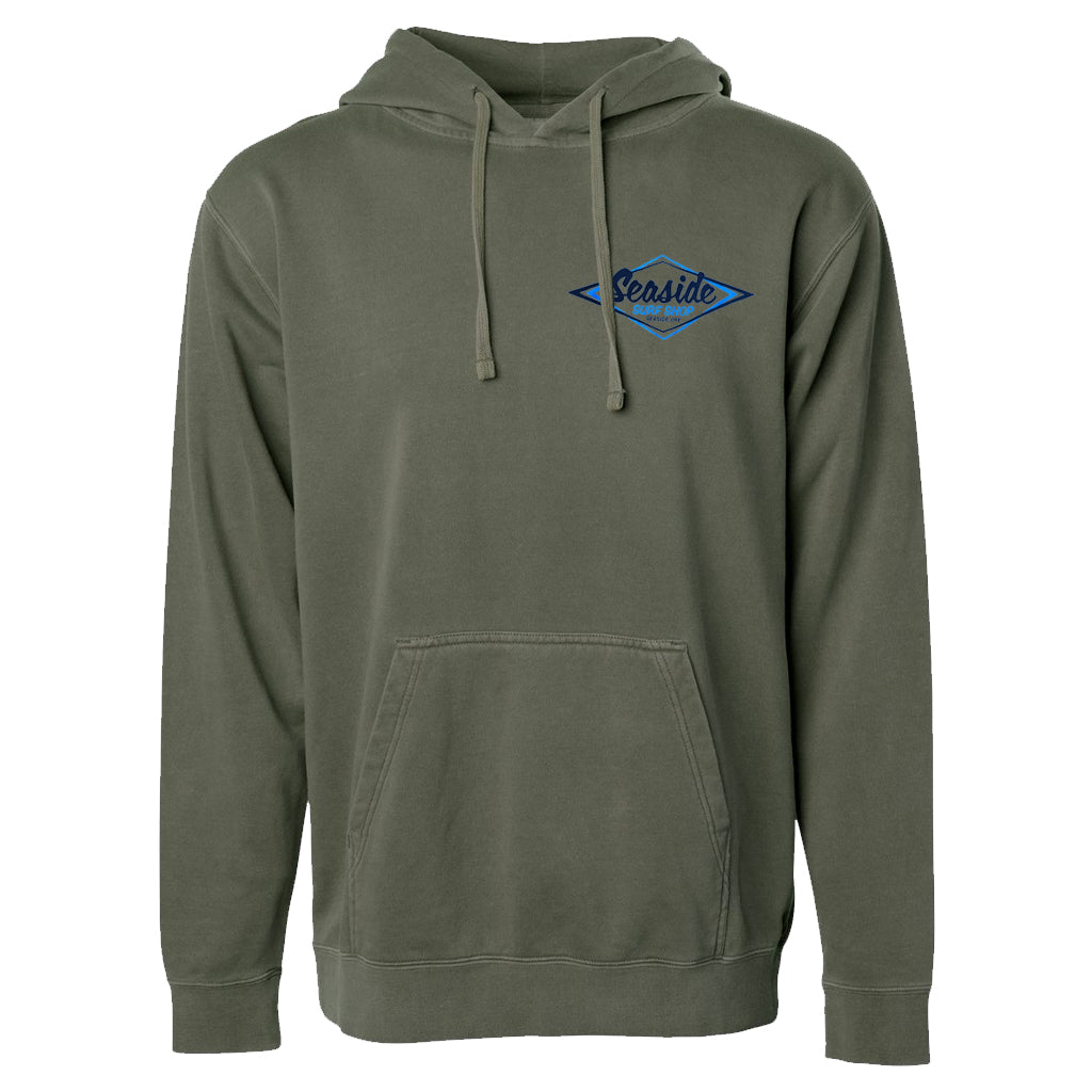 Seaside Surf Shop Mens Vintage Logo Hooded Pullover - Army