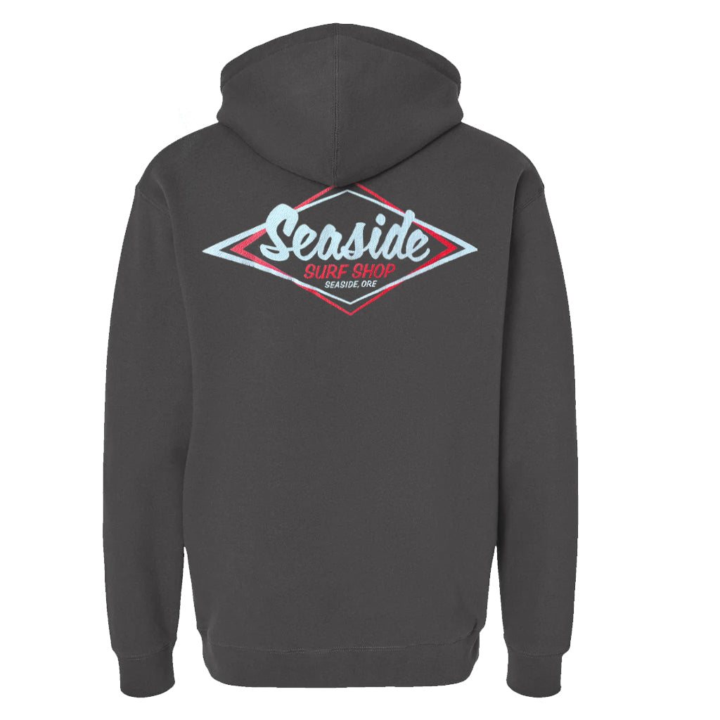 Seaside Surf Shop Mens Vintage Logo Bomber Hooded Pullover - Smoke