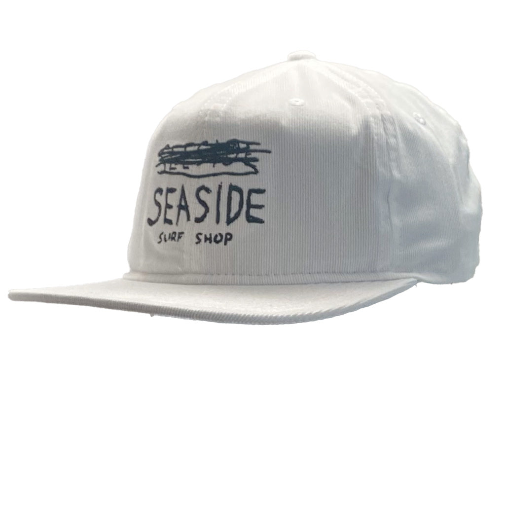 &quot;Seeside&quot; Surf Shop Light Cord Hat - White - Seaside Surf Shop 