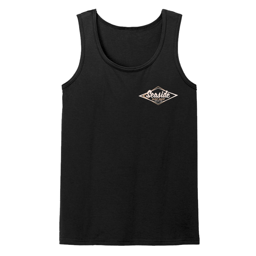 Seaside Surf Mens Vintage Logo Tank Tee - Black/Cream/Gold