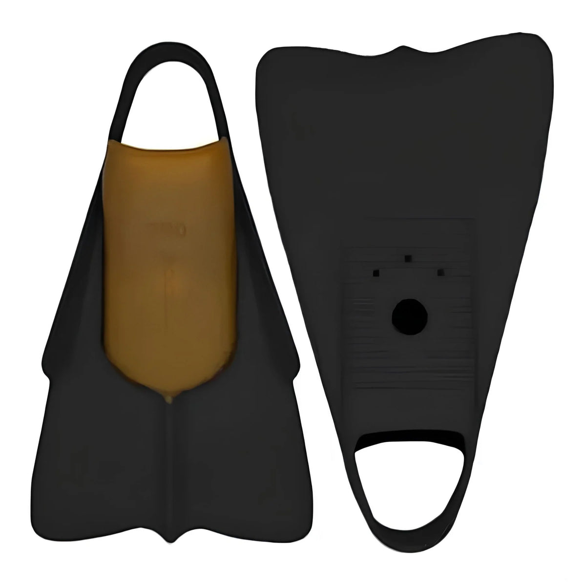 DaFiN Black Sands edition swimfins showing the rigid black blades and ultra-soft natural gum rubber foot pockets.
