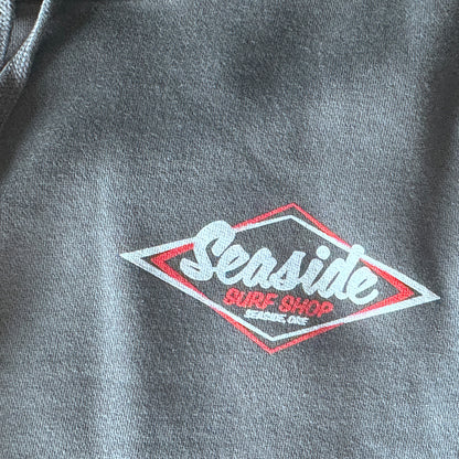 Seaside Surf Shop Mens Vintage Logo Bomber Hooded Pullover - Smoke