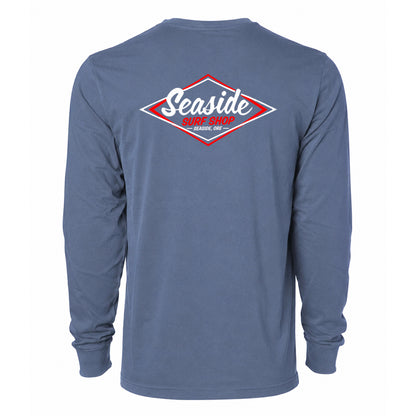 Seaside Surf Shop Mens Vintage Logo Garment Dyed L/S Tee - Indigo