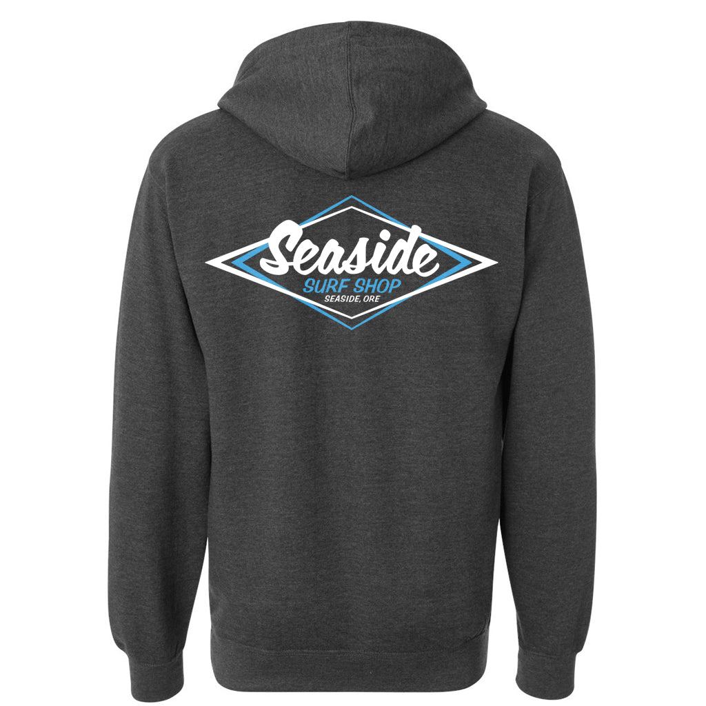 Seaside Surf Shop Midweight Pullover Hoody - Charcoal Heather/White Blue Logo - Seaside Surf Shop 