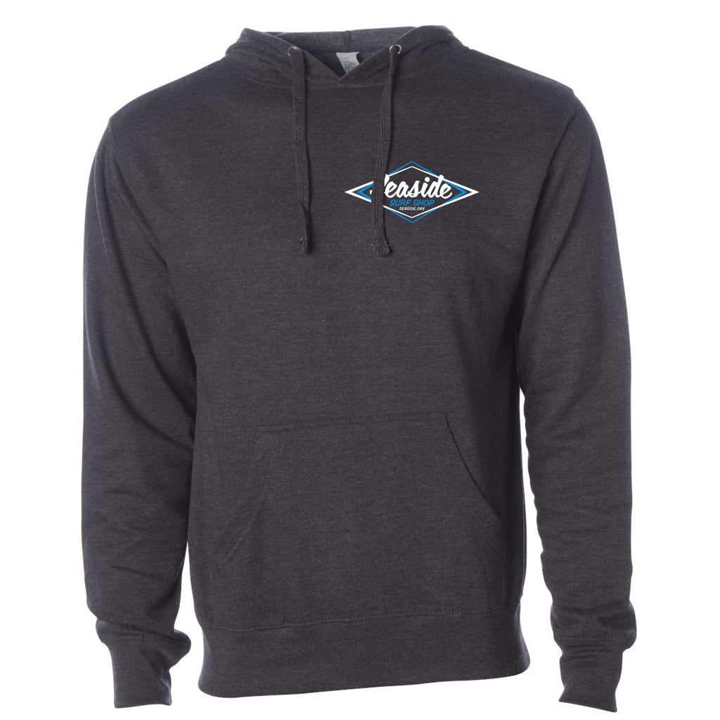 Seaside Surf Shop Midweight Pullover Hoody - Charcoal Heather/White Blue Logo - Seaside Surf Shop 