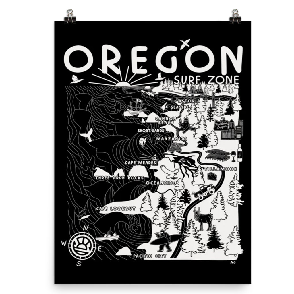 Distant Local Oregon Map Poster - Seaside Surf Shop 