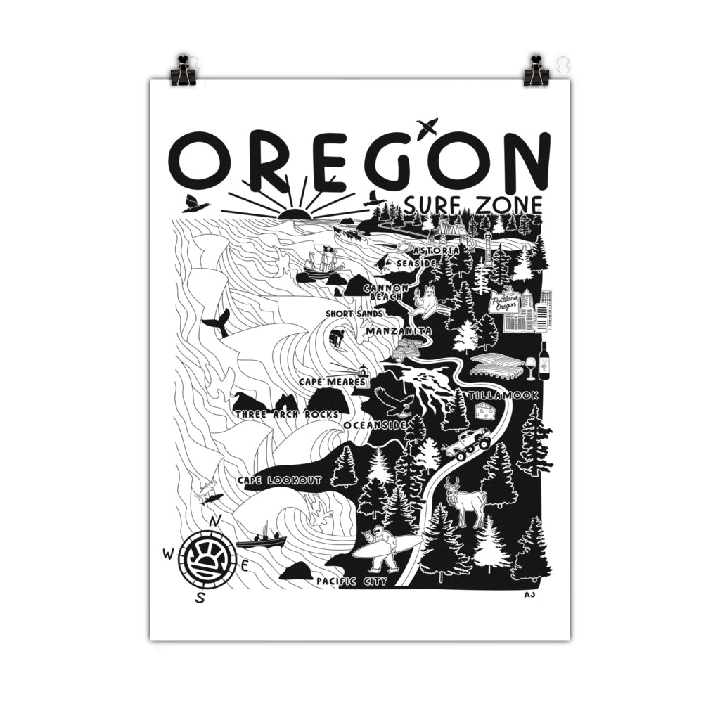 Distant Local Oregon Map Poster - Seaside Surf Shop 