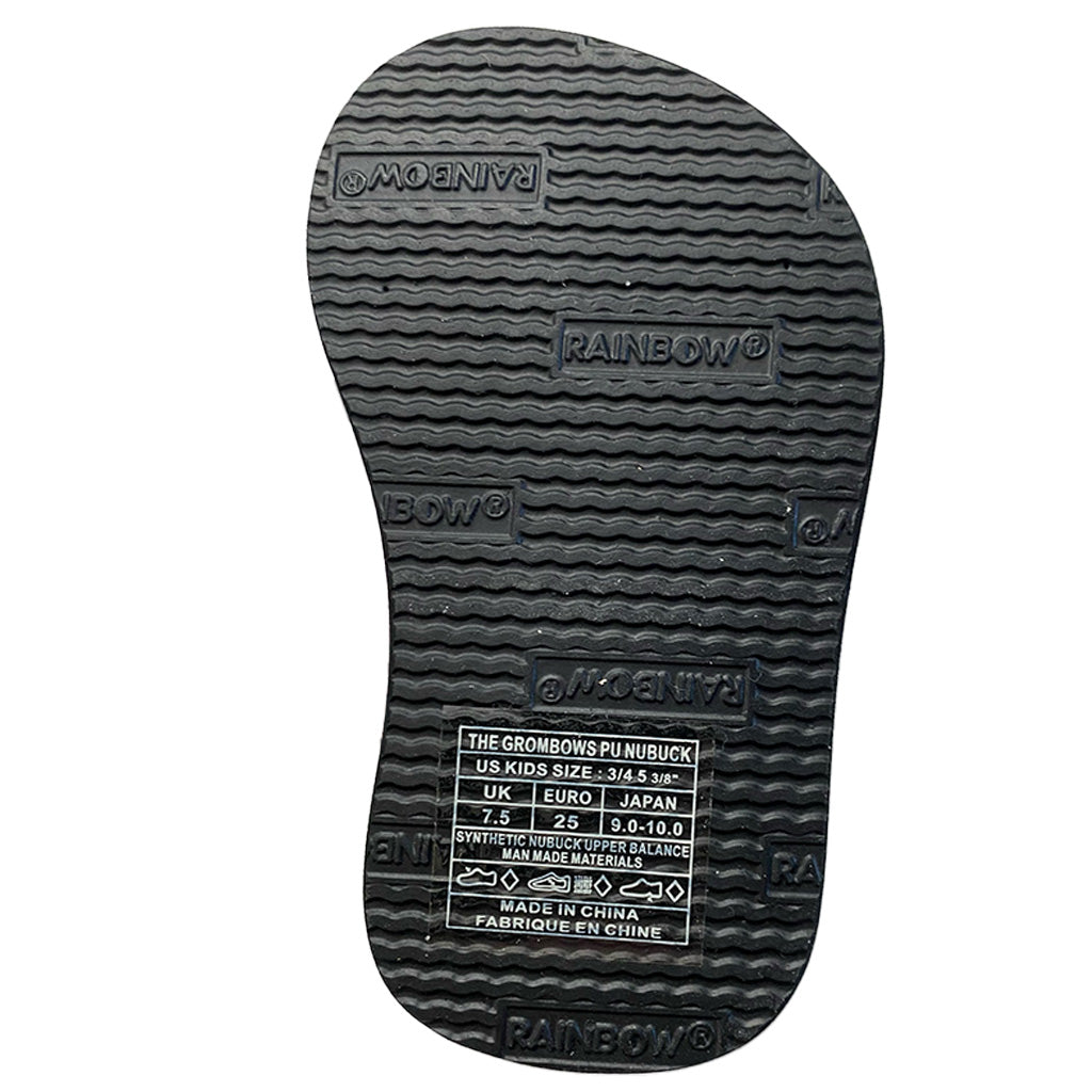 Rainbow The Grombow - Toddler Soft Rubber Top Sole with 1&quot; Strap - Dark Grey Strap/Pinline Black