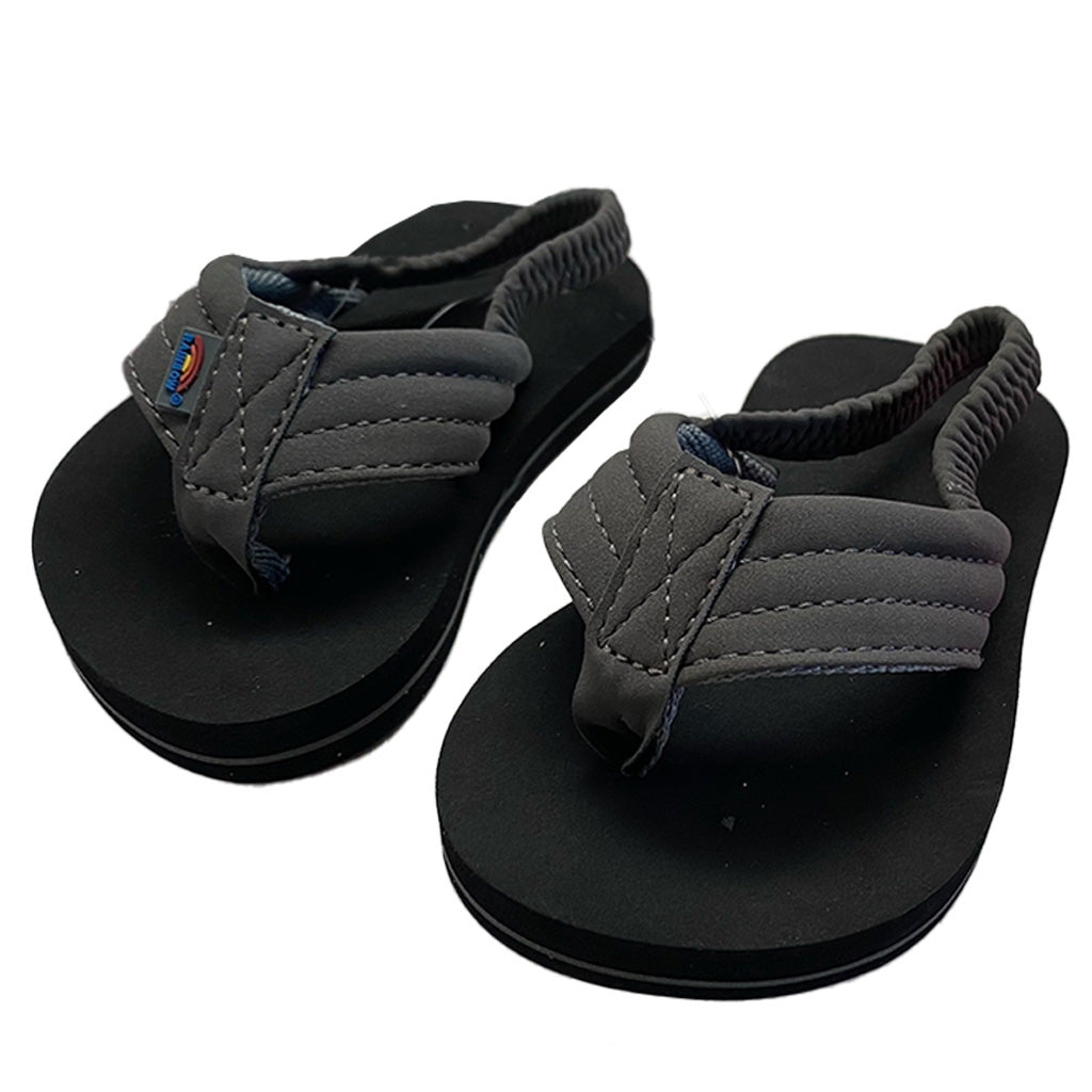 Rainbow The Grombow - Toddler Soft Rubber Top Sole with 1&quot; Strap - Dark Grey Strap/Pinline Black