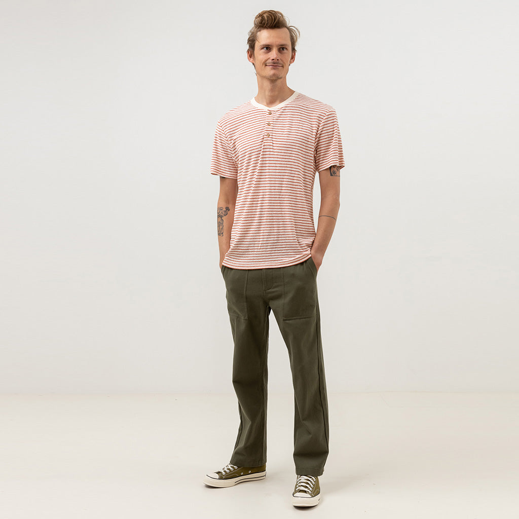 Rhythm Mens Linen Vintage Stripe S/S T Shirt - Spice