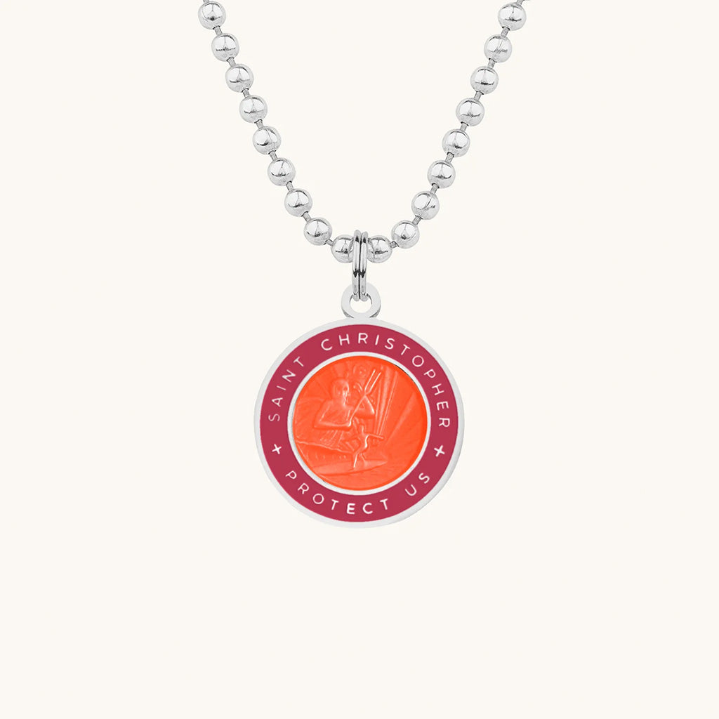 Saint Christopher Medium Medal - Orange/Hot Pink