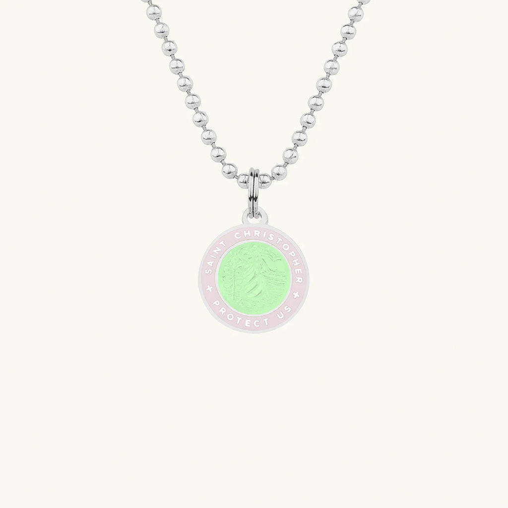 Saint Christopher Small Medal - Emerald/Petal