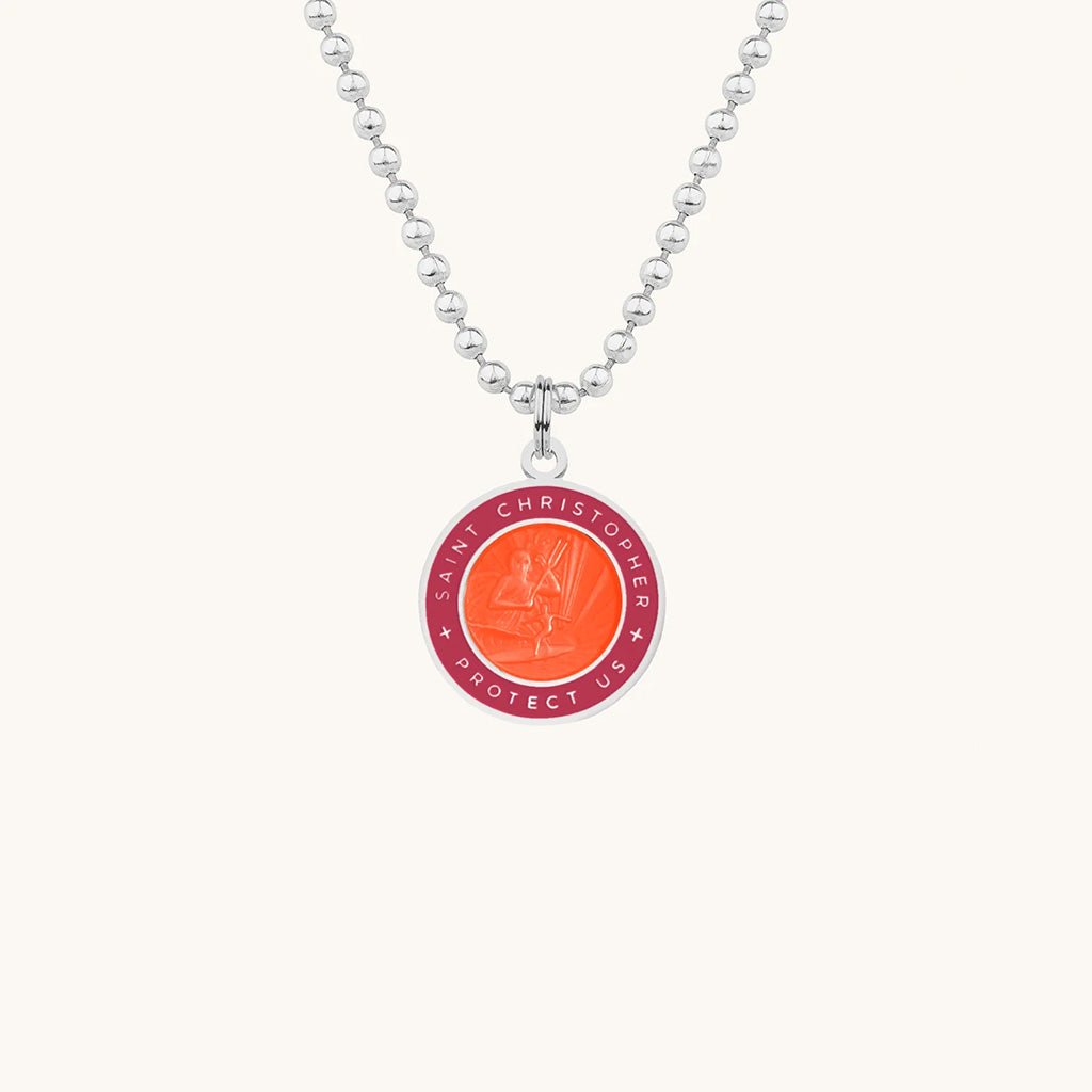 Saint Christopher Small Medal - Orange/Hot Pink