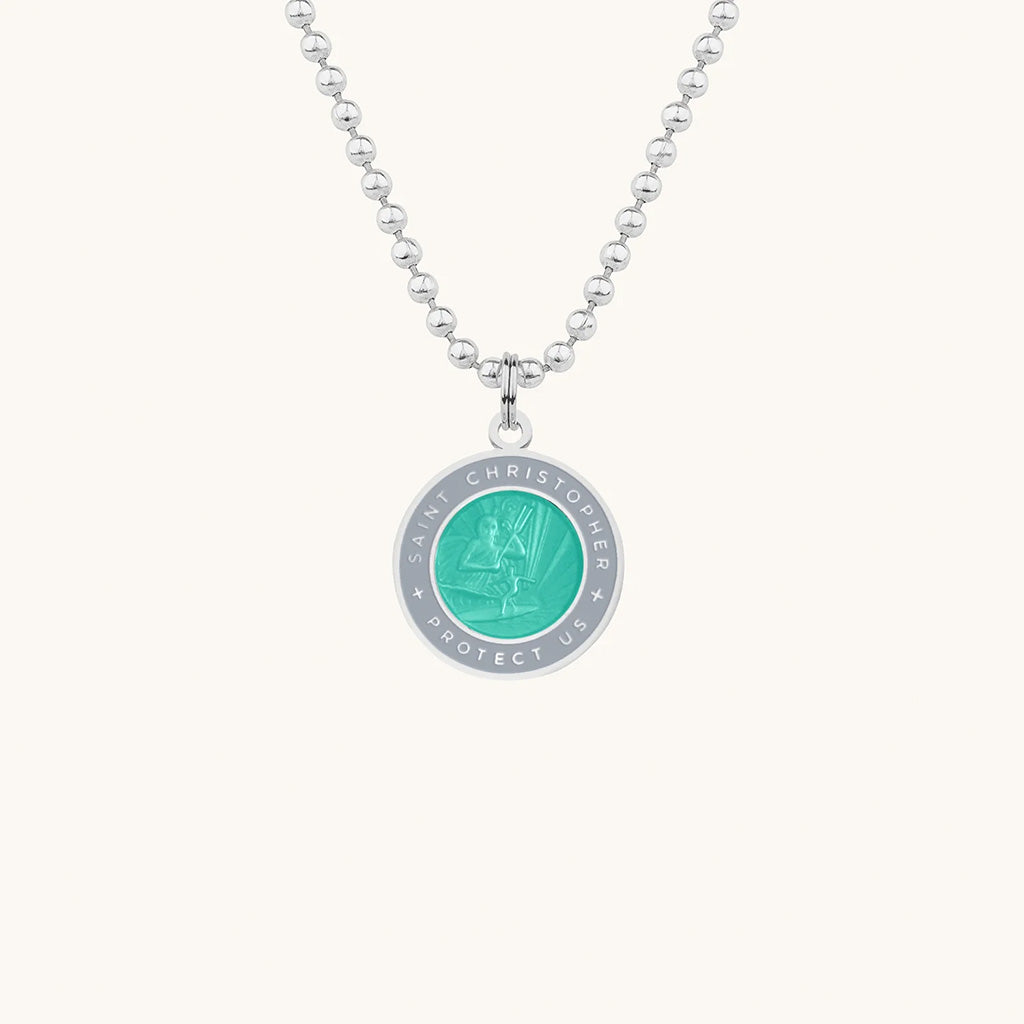 Saint Christopher Small Medal - Teal/Lavender